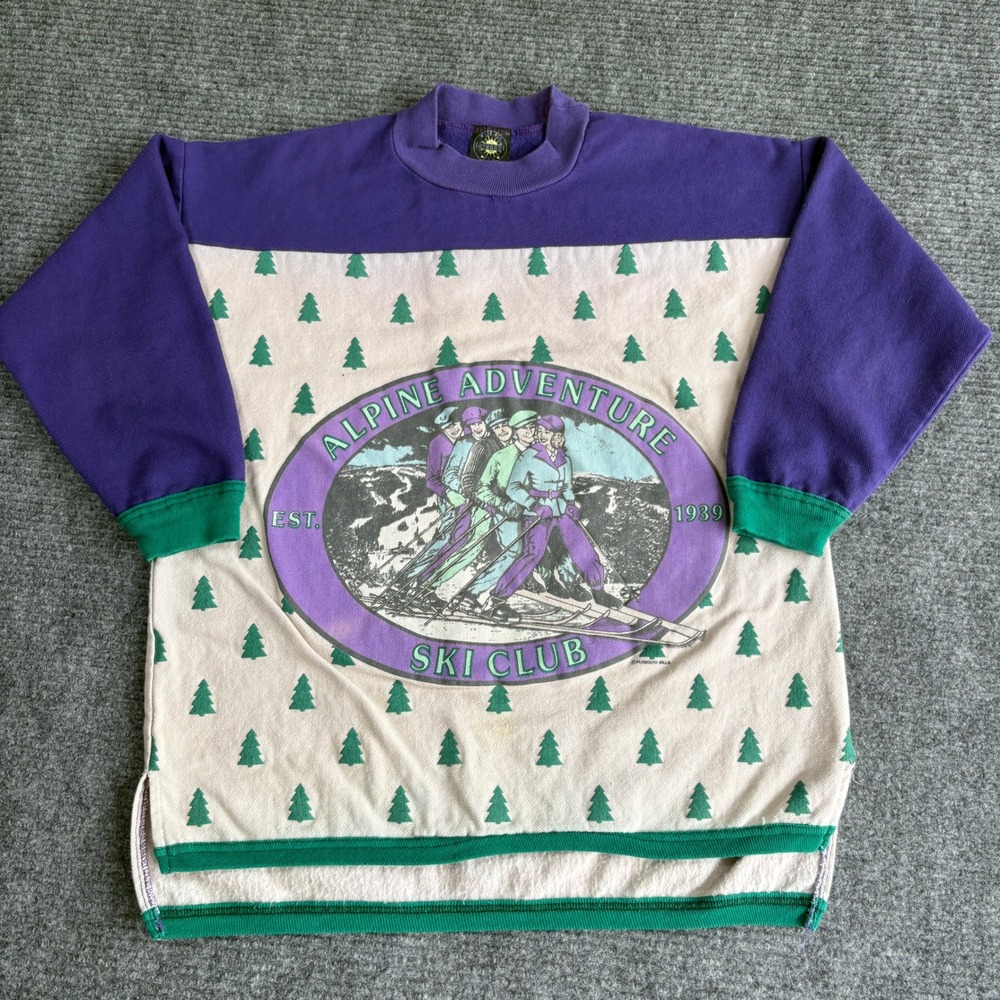 Vintage Forecast Alpine Adventure Ski Club Sweatshirt Purple Green Small USA